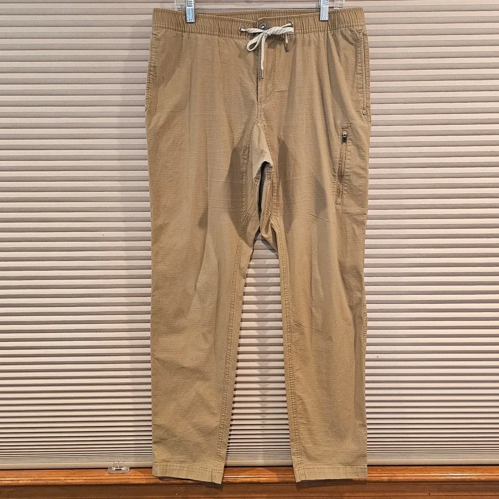 Vuori Ripstop Climber Pants Mens XL Tan Khaki Stretch Elastic Waist V412 - Picture 1 of 8